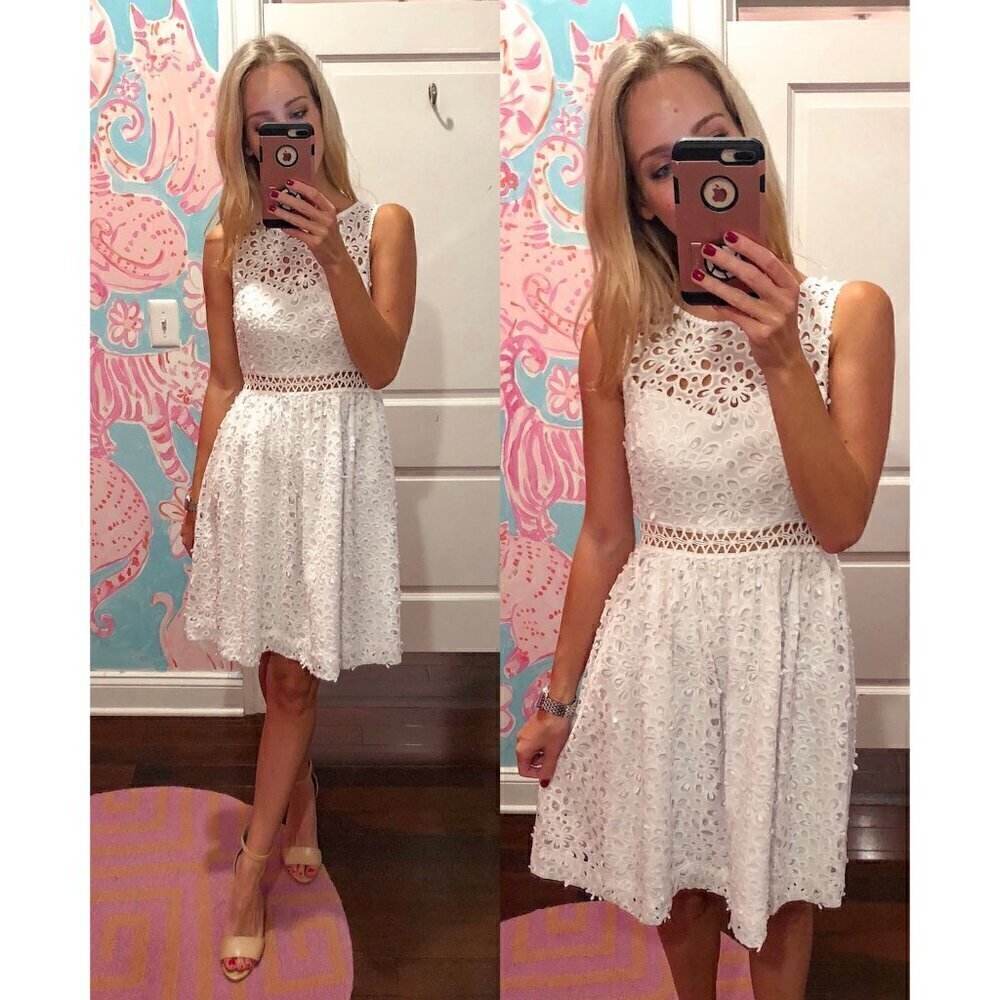LILLY PULITZER Alivia Eyelet Fit & Flare Dress in White Size US 0